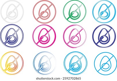 Colorful circular icons, minimalist musical note symbols, hand-drawn style, vibrant crayon textures, sketch-like appearance, music prohibition concept, multicolored palette, simple geometric shapes, 