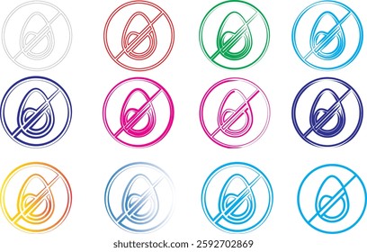 Colorful circular icons, minimalist musical note symbols, hand-drawn style, vibrant crayon textures, sketch-like appearance, music prohibition concept, multicolored palette, simple geometric shapes, 