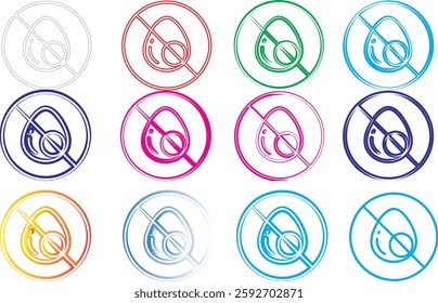 Colorful circular icons, minimalist musical note symbols, hand-drawn style, vibrant crayon textures, sketch-like appearance, music prohibition concept, multicolored palette, simple geometric shapes, 