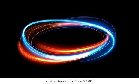 Colorful Circular Light Trails, Long Time Exposure Motion Blur Effect, Vector Illustration