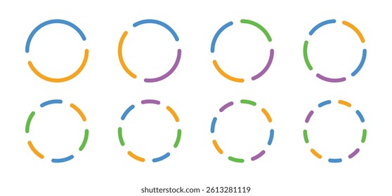 Colorful Circular Loading Spinner Icon Set Vector with Dashed Multicolor Ring Elements on Transparent Background, Modern Minimal UI UX Progress Indicator Symbols for Web Design, App Interface
