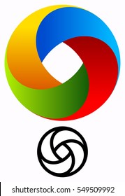 Logo circular colorido para conceptos tecnológicos con versión de contorno. Spiral, logotipo de remolque.