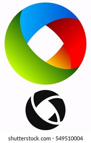 Colorful circular logo for technology concepts with contour version. Spiral, swirl logo.