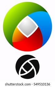Colorful circular logo for technology concepts with contour version. Spiral, swirl logo.