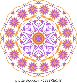 A colorful circular mandala illustrated design. It is for textile prints, wallpapers, backgrounds, coloring books, etc.