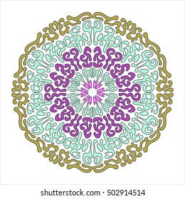 Colorful circular pattern. Abstract ethnic mandala for textile, sportswear, umbrellas. Chaotic tribal ornament