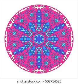 Colorful circular pattern. Abstract ethnic mandala for textile, sportswear, umbrellas. Chaotic tribal ornament