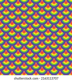 Patrón circular colorido sobre fondo blanco. Diseño de patrones japonés. Patrón de colores LGBTQ+ . El color oficial correcto del símbolo multisexual.