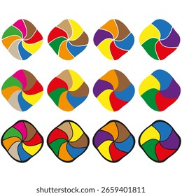 Padrões circulares coloridos. Formas geométricas abstratas. Elementos de vetor brilhantes. Formas vivas de segmentos de pizza. EPS 10.