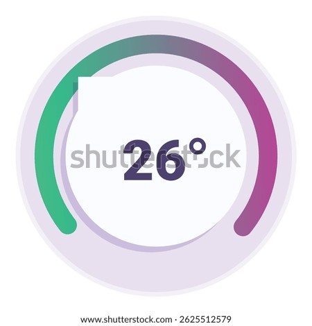 Colorful circular progress bar indicating a temperature of 26 degrees, ideal for visualizing comfortable room temperatures