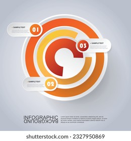 Colorful Circular Round Concentric 3D Shape - Red, Orange and Brown Colored Visualization Template, Diagram, Graph, Infographic Design with Numbered Pie Charts on Grey Background
