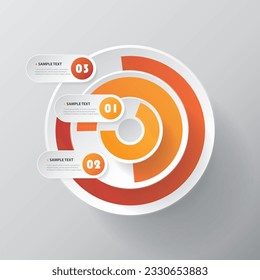 Colorful Circular Round Concentric 3D Shape - Red, Orange and Brown Colored Visualization Template, Diagram, Graph, Infographic Design with Numbered Pie Charts on Grey Background
