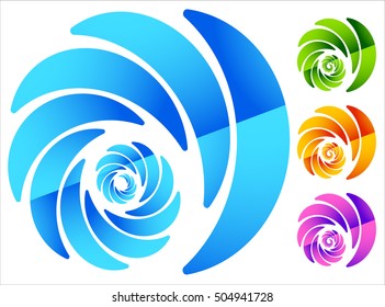 Colorful, circular spiral-like element in four vivid colors