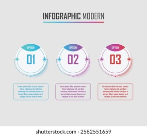 Colorful circular timeline steps infographic template design, three steps modern circular infographic with minimalist style.