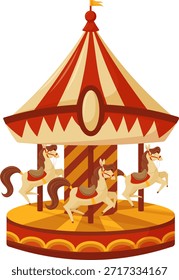 Carrusel de circo colorido con caballos en estilo de ilustración de dibujos animados planos