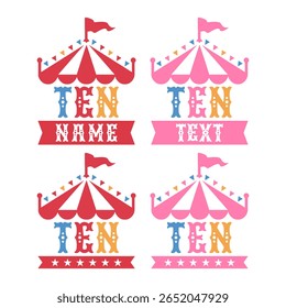 Colorful circus tent birthday number ten design