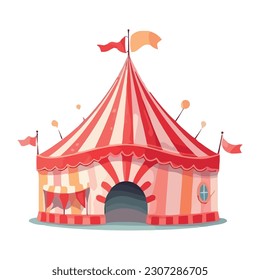 Colorful circus tent, performers celebrate with joy isolated