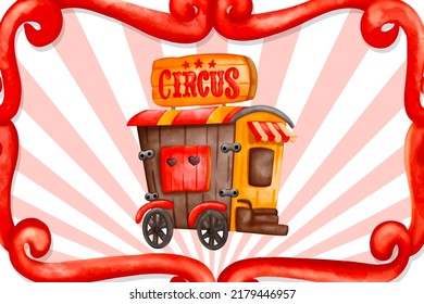 Colorful Circus watercolor illustrations elements. circus composition. Watercolor Circus

