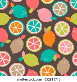 Colorful citrus fruit seamless pattern background