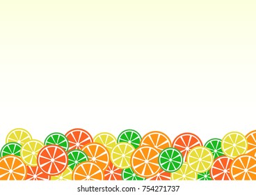 Colorful citrus fruits background. Lemon, lime, orange, grapefruit. Vector illustration.