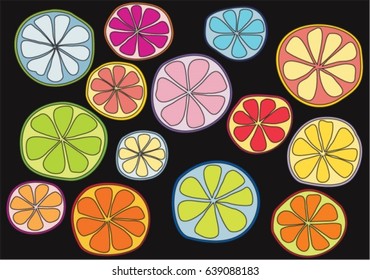Colorful citrus on a black background