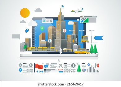 colorful city background with info graphic elements