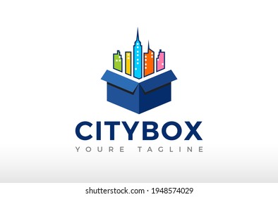 Colorful City Box Logo Design Vector Icon Illustration.