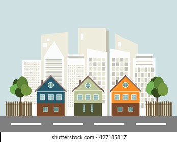 Vector City Cartoon Houses Buildings City Stock Vector (royalty Free 