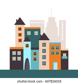 Colorful City With Houses And Skylines, Real Estate Concept