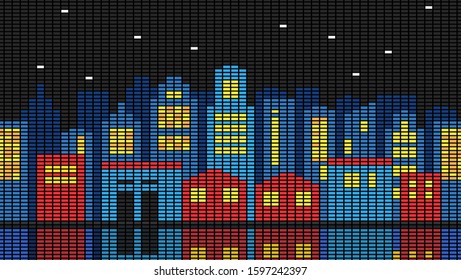 Colorful city with lights at night for wallpaper and website background
