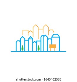 colorful city line drawing logo vector stack building skyline design concept