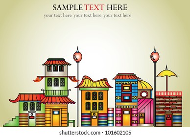 Colorful city on old paper,Vector