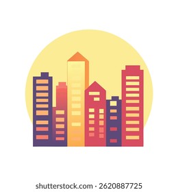 Colorful City Skyline Silhouette with Circular Background