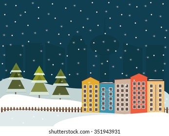 Colorful City And Skylines In The Background. Winter Theme.