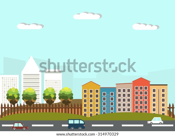 Colorful City
With Skyscrapers In The
Background