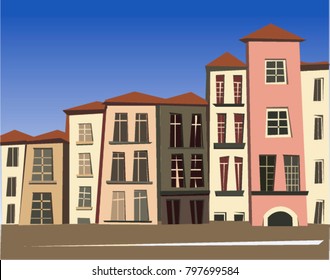 Colorful city. Vector illustration. . Cityscape in flat style. Modern city landscape. Cityscape backgrounds. Daytime city skyline.