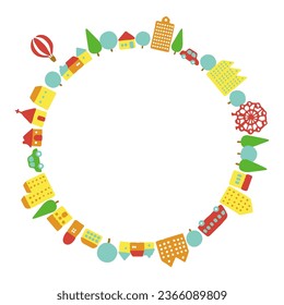 Colorful cityscape circular illustration frame