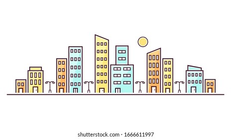 Colorful cityscape line design, vector illustration