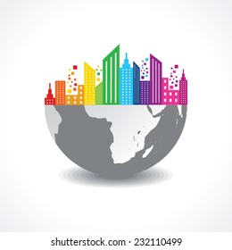 Colorful cityscape on half earth stock vector