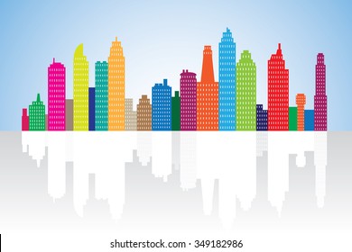 colorful cityscape with reflection.