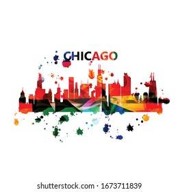 Colorful cityscape view of Chicago vector illustration. Tourism and travel poster background. Famous Chicago skyline landmarks design for web banner, card, brochure, promotion material