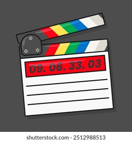 Clapperboard colorido isolado em plano de fundo sólido, ilustração vetorial em estilo de design 3D plano moderno. Recursos gráficos editáveis para várias finalidades.