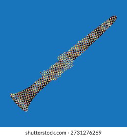 Colorful Clarinet Silhouette with Circle Pattern on Blue Background