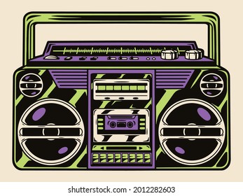 Buzón de boombox retro clásico y colorido en ilustración vectorial aislada de estilo vintage