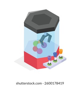 Colorful claw machine game isometric vector illustration