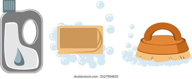 Colorful Cleaning Supplies with Soap Bubbles