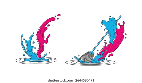 Colorful cleaning swash and swish a dynamic duo for spotless vector creations
