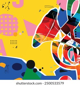 Colorful clef with gramophone horn isolated vector illustration design. Music background. Retro phonograph horn with music notes, music festival poster, concert events, party flyer