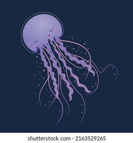 Colorful clip art jellyfish. Cute little illustration of jellyfish for kids, baby book, fairy tales, baby shower invitation, textile t-shirt, sticker. Vector illustration of a cute sea fish.