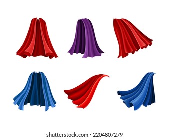 Colorful Cloak or Cape as Loose Silk Garment Worn Over Clothing Vector Set